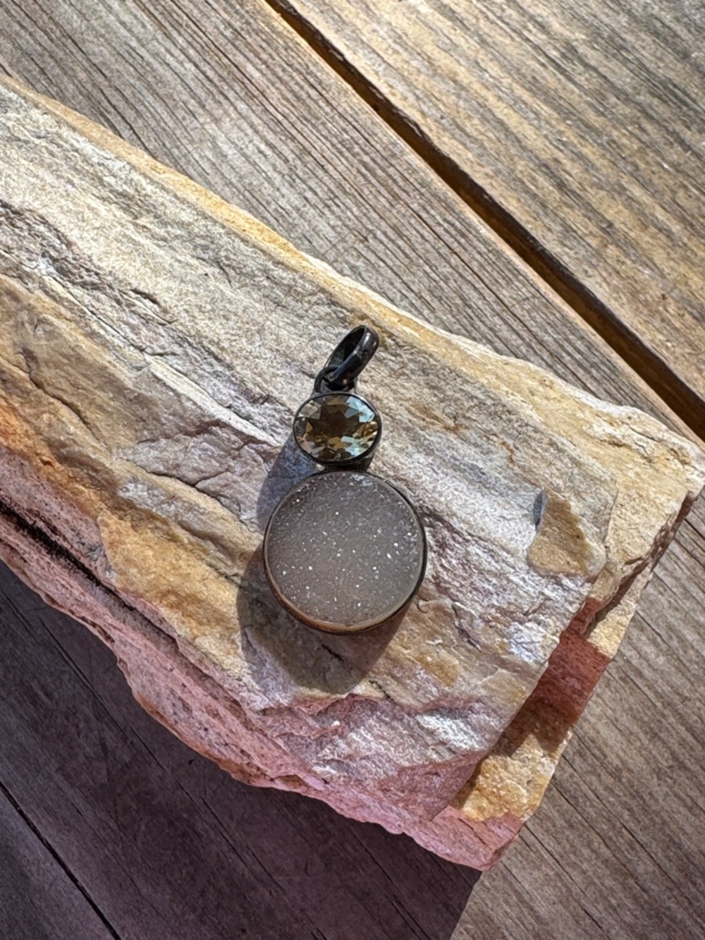 Sterling Silver Pendant with Citrine and Druzy